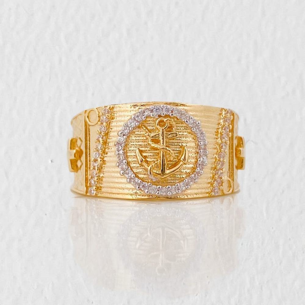 Anillo Cruz Ancla 7.55g / T9 1/2 Dos Oros Amarillo Blanco 18K
