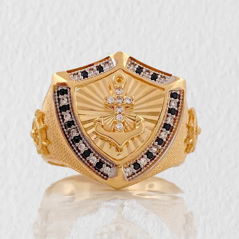 Anillo Escudo Ancla 9.9g / T10 3/4 Dos Oros Amarillo Blanco 18K