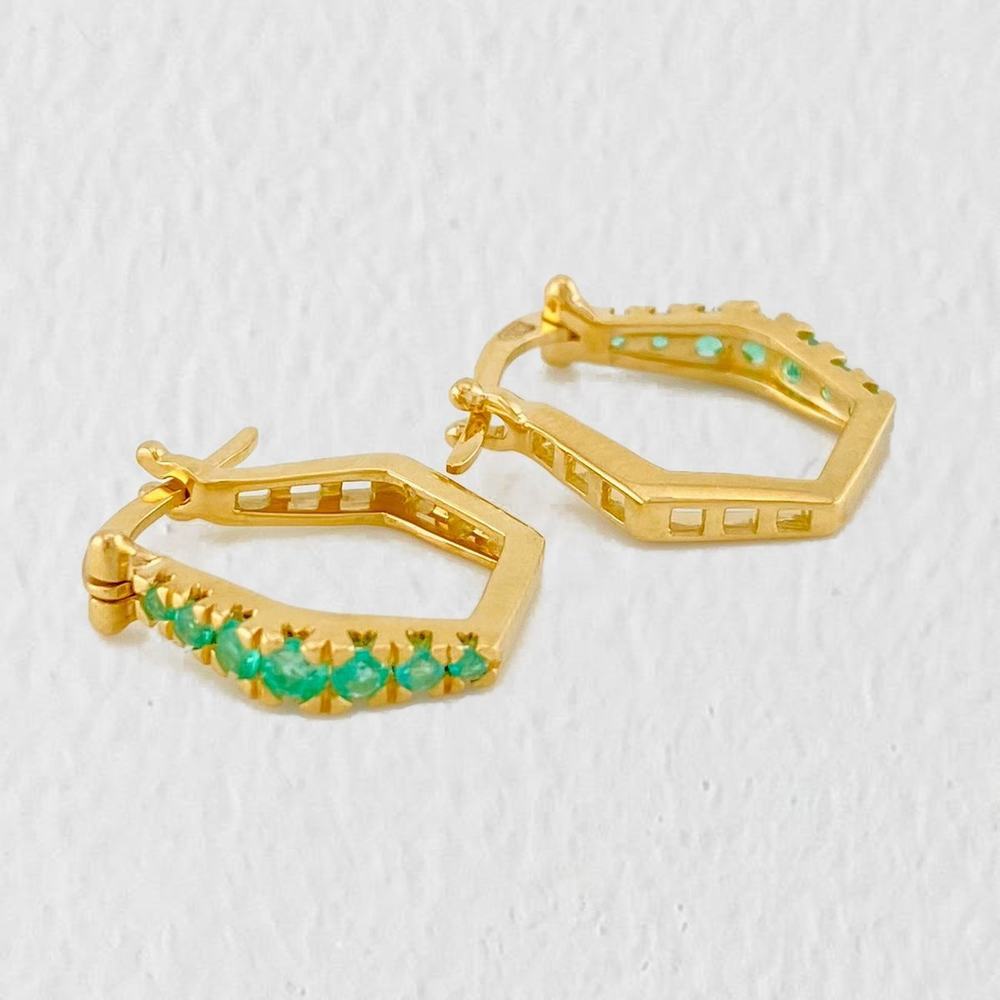 Candongas Hexagonal Esmeraldas 36 Pts 3.1 g / 1.6 cm Oro Amarillo 18K