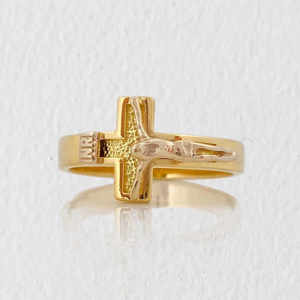 Anillo Cruz 9.55g / T12 3/4 Dos Oros Amarillo Blanco 18K