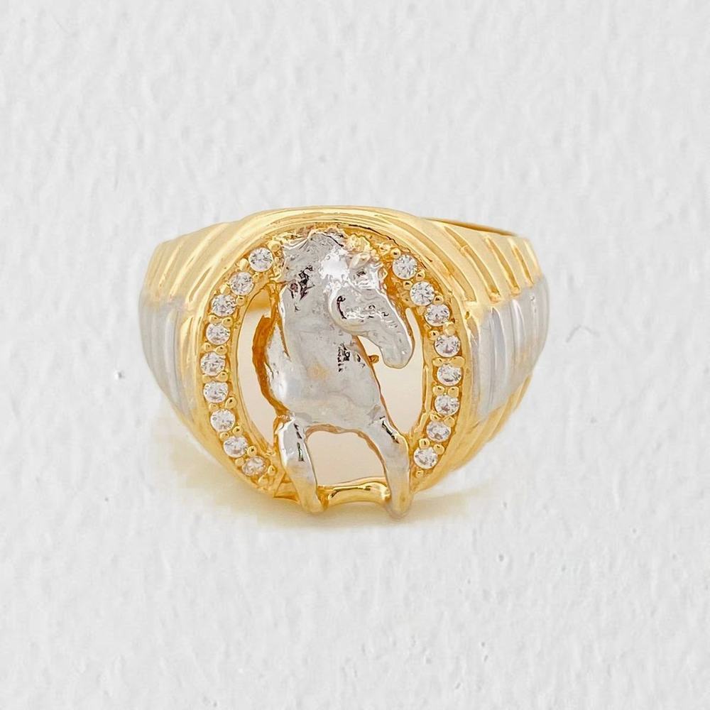 Anillo Herradura de Caballo 8.6g / T9 3/4 Dos Oros Amarillo Blanco 18K